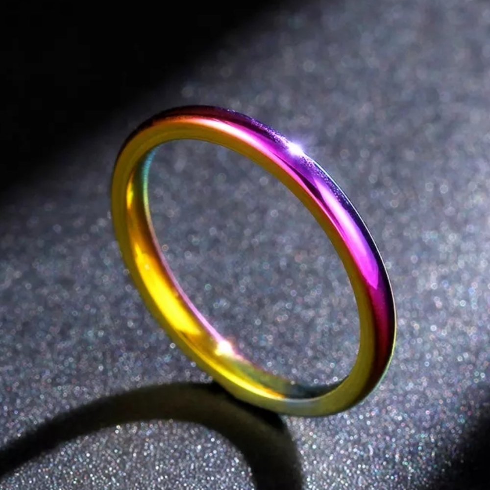 Titanium Steel Multi Colored Rainbow Unicorn Ring